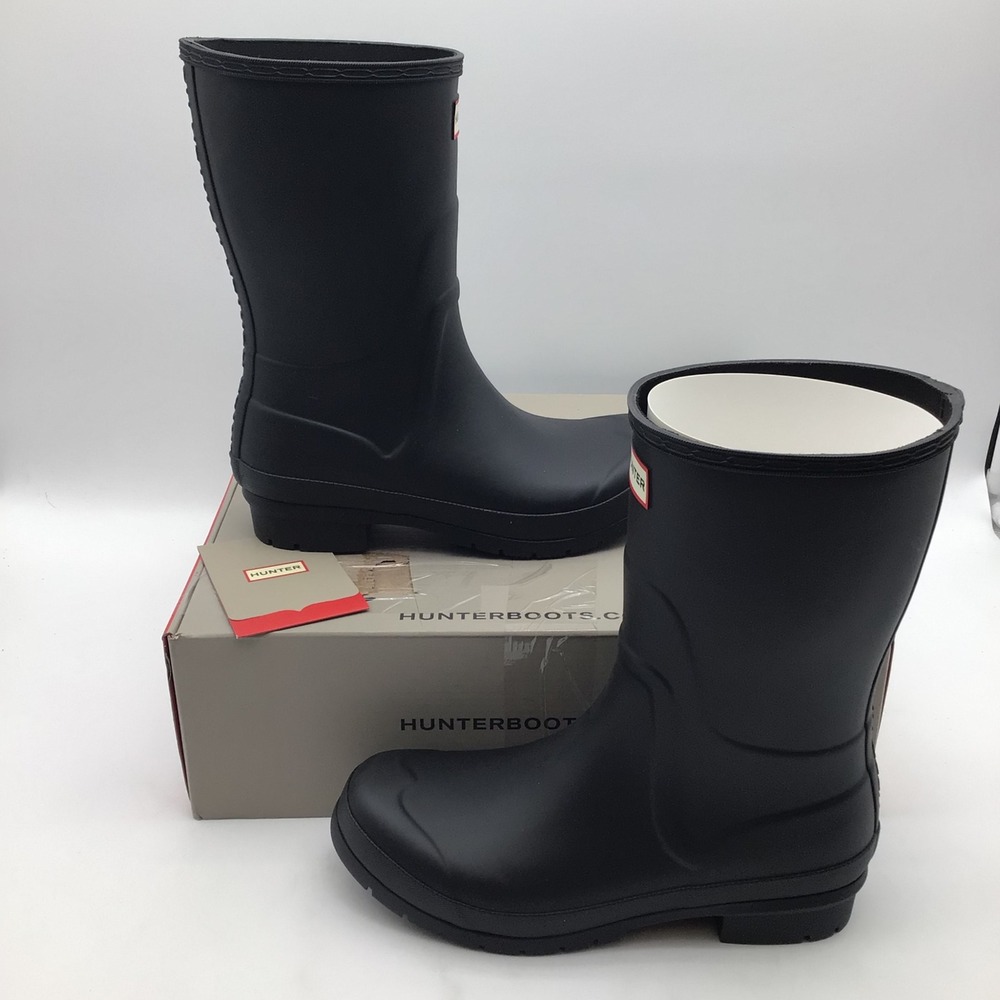Hunter Liberty Mid-Calf Rain‎ Boots Matte Black Waterproof Womens Size 8 M NEW